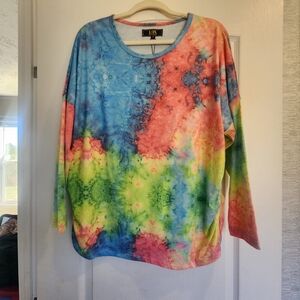 L&B Colorful Tie-Dye Long Sleeve Top Size M BNWT